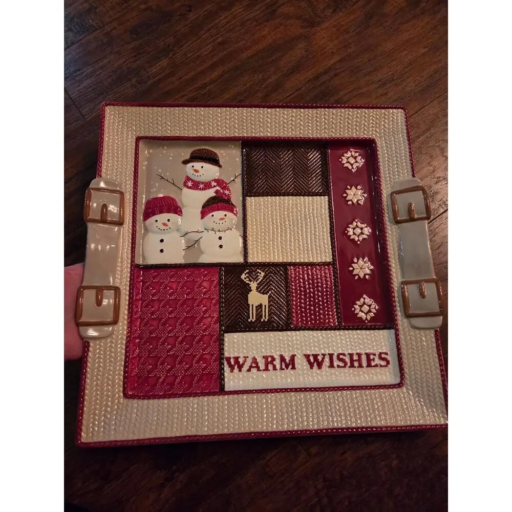 St. Nicholas Square Plate Cookie Tray "Warm Wishes" 14" Christmas Holiday - Picture 1 of 3